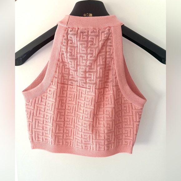 BALMAIN Women’s Metallic Monogram Knit Crop Top | Pink | X-Small - Picture 2 of 3